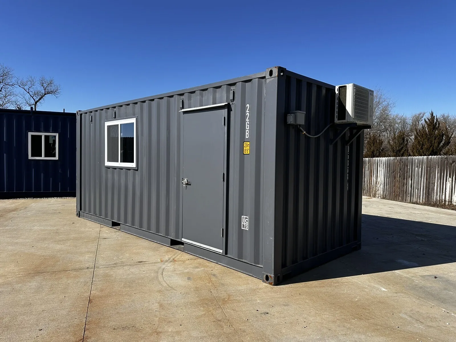20ft x 20ft Slate Gray Shiplap 120V Shipping Container Office Minisplit